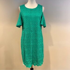 Green Lace Cold Shoulder short sleeves stretchy mini Dress size 12